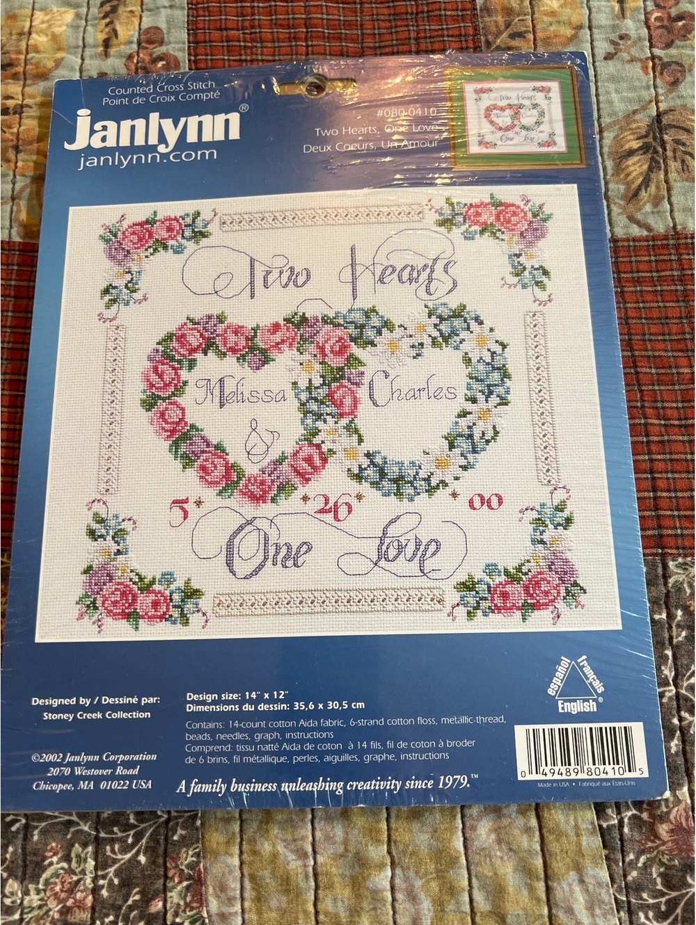 Janlynn Counted Cross Stitch Kit Two Hearts One Love 14" x 12"